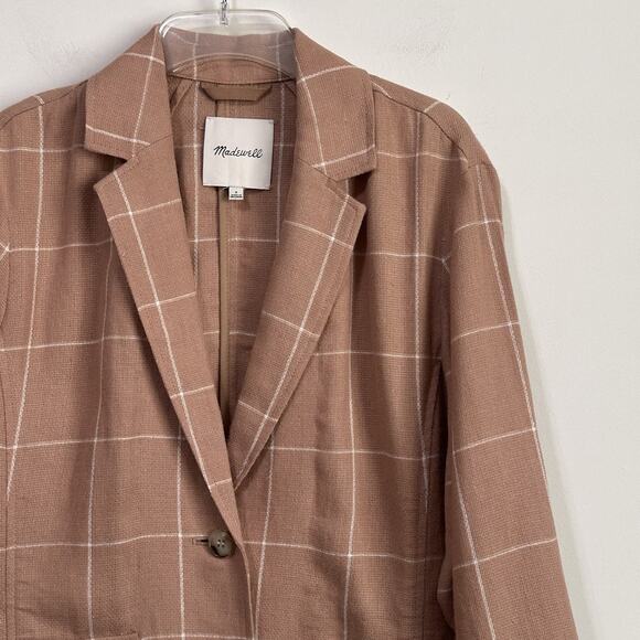 Madewell Breezewoven Larsen Blazer S Windowpane Linen Sandstone Tan 2 Button - Picture 3 of 11
